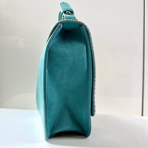 Be&D Turquoise Studded Gold  Hardware Textured Snakeskin Shoulder Handbag - Picture 11 of 15